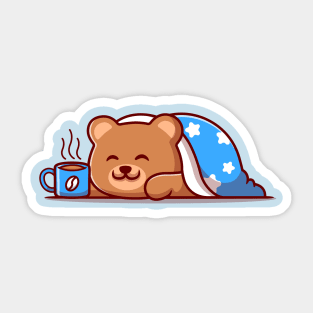 Cute Bear Wearing Blanket With Hot Coffee Cup Cartoon Sticker